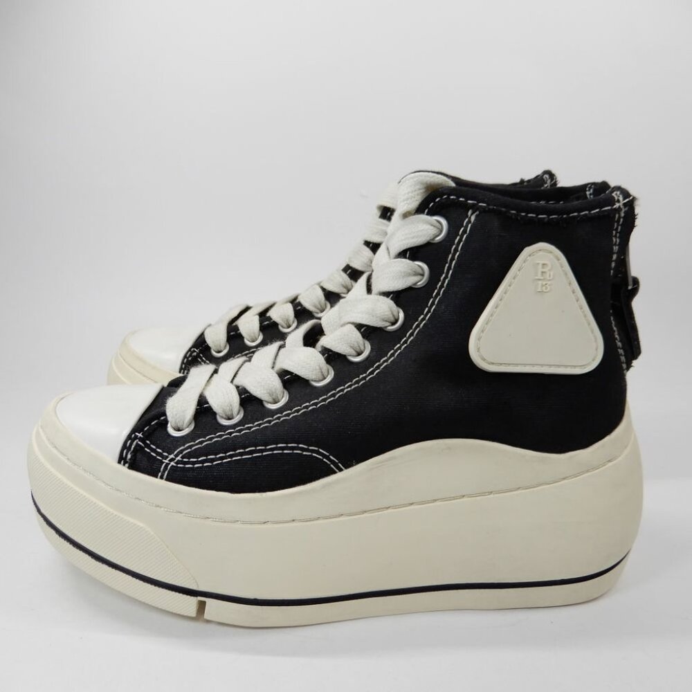 R13 Kurt High Top Platform Sneakers Size 5 Black Canvas Lace-Up Zip NEW $495 - Picture 8 of 16